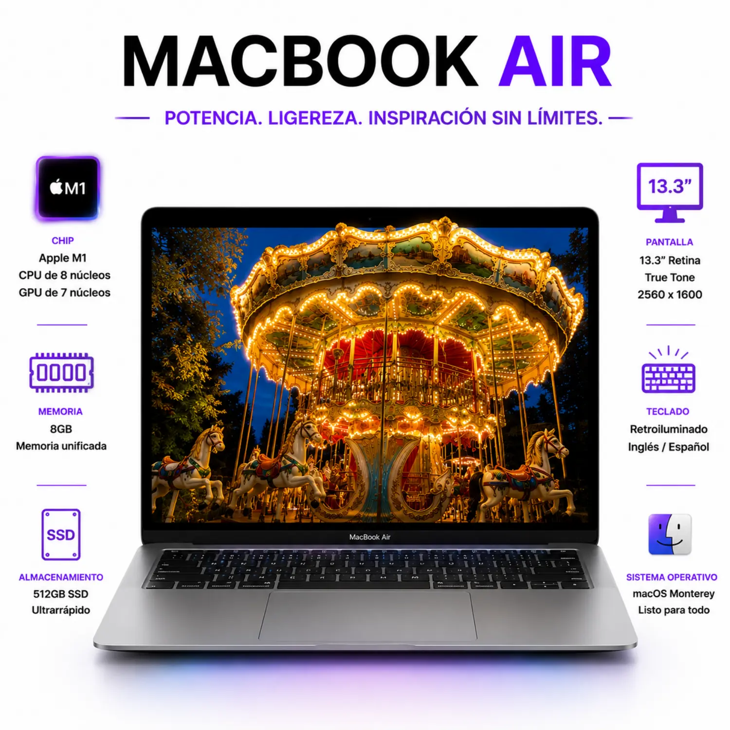 Apple MacBook Air 13.3" Core M1 3.2GHz 8 Core CPU/7 Core GPU 8GB RAM 512GB SSD