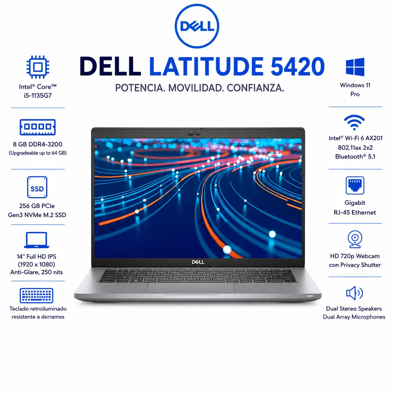 Dell Latitude 5420 14" FHD Intel Core i5 8GB RAM 256GB SSD Windows 11 (Reacondicionado)