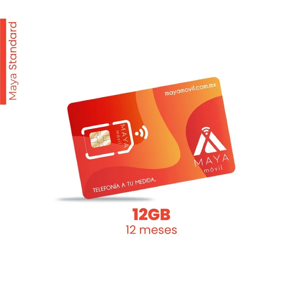 Maya Móvil Standard 12 meses de vigencia, 12 Gb de datos, llamadas, SMS y redes sociales ilimitados