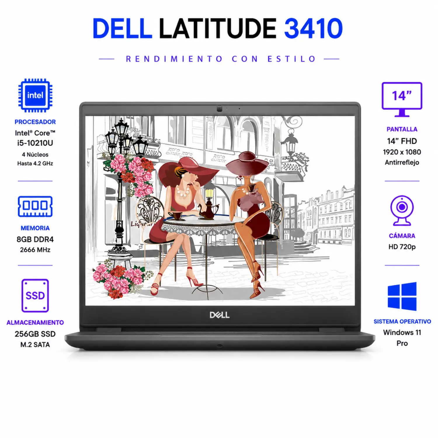 [DE3410-I5-8-256-ES/RFB] Dell Latitude 3410 14" FHD Intel Core i5 8GB RAM 256GB SSD Windows 11