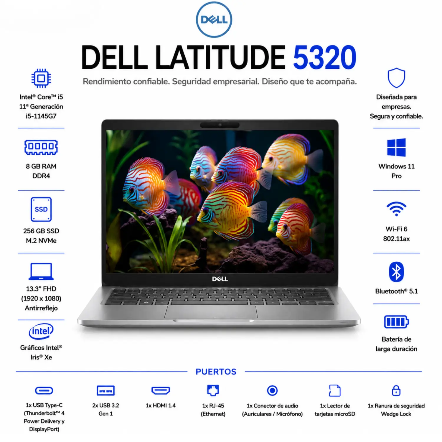 [DE5320-I5-8-256/RFB] Dell Latitude 5320 13.3" FHD Intel Core i5 8GB RAM 256GB SSD Windows 11