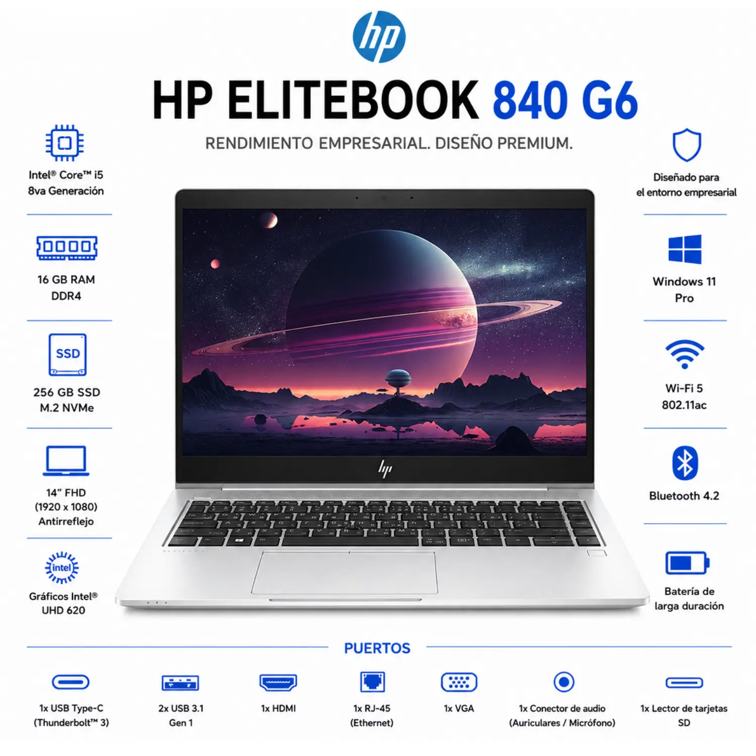 [CR-4WG30AVI_R0049804/RFB] Certified HP EliteBook 840 G6 | 1920x1080 | Intel Core i5-8365U CPU @ 1.60GHz | 16 GB DDR4 | 512 GB SSD NVMe | Microsoft Windows 11 Pro | BL | CAM, WWAN, FPR (CTO) **GRADE A**
