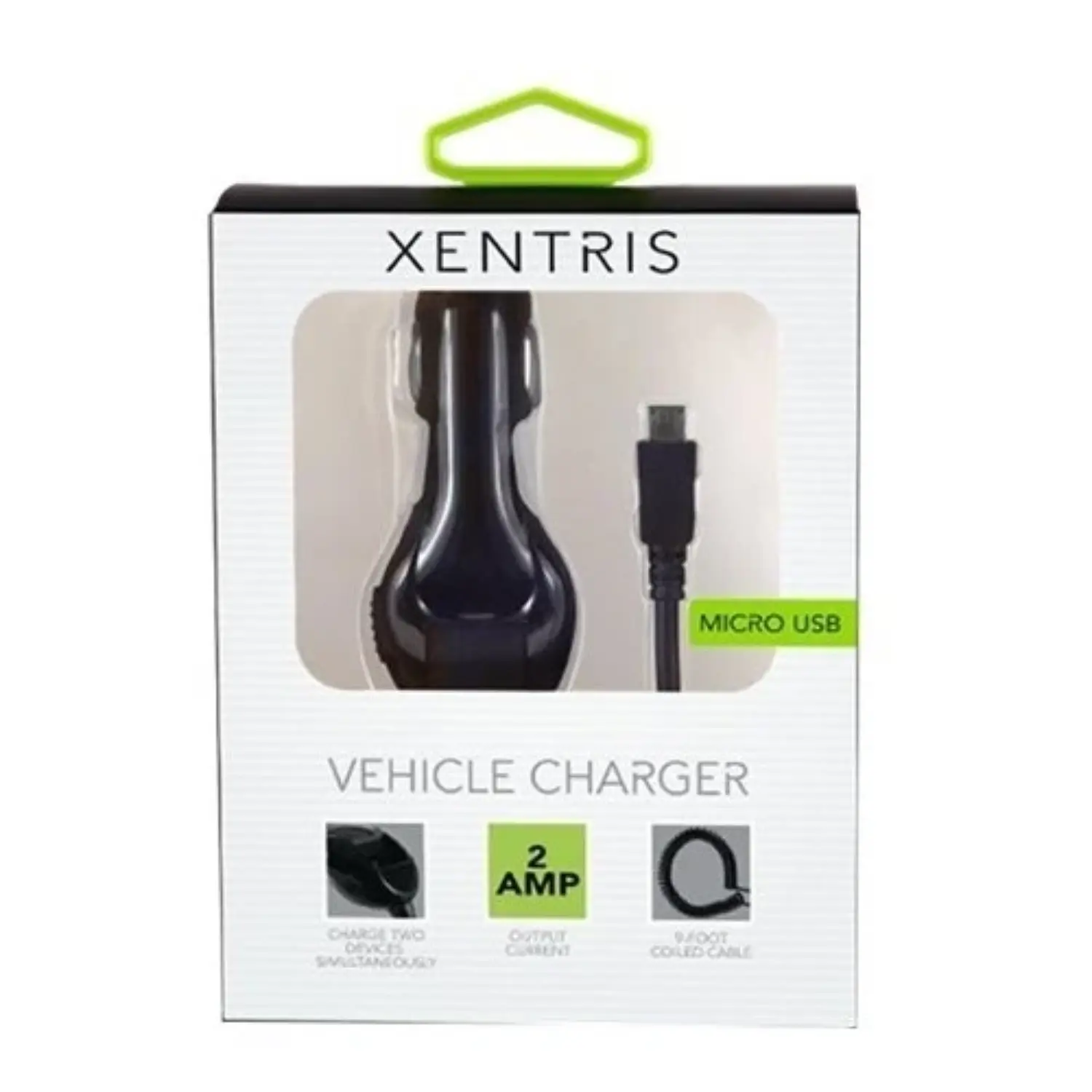 [AC31116105XP/NEW] Xentris AC31116105XP - Cargador de Auto Dual con Doble Conector Micro USB, 2A, Negro
