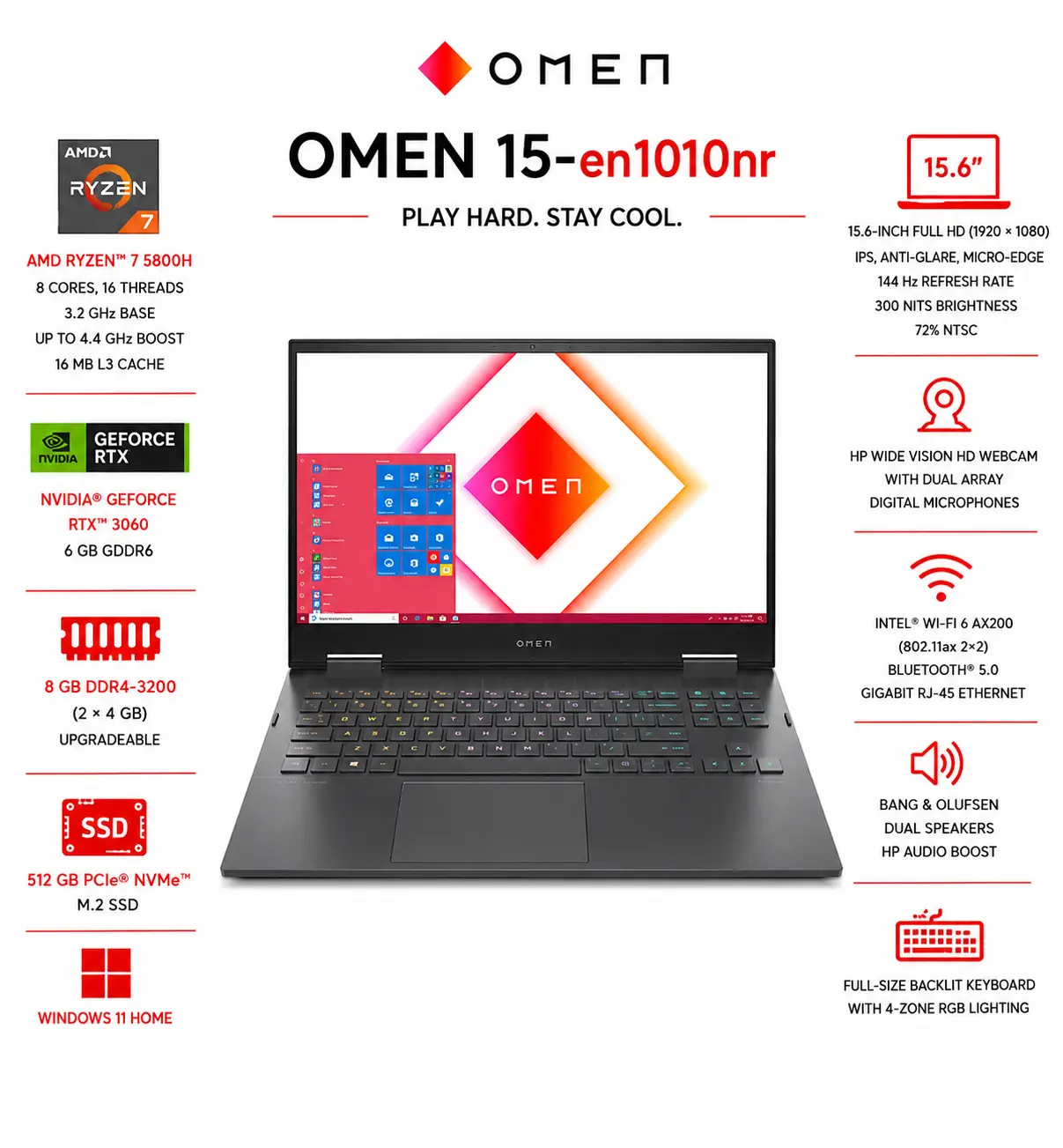 [3T0Z5UA#ABA/NEW] HP OMEN - 15.6" Gaming Laptop - AMD Ryzen 7 5800H - 8GB Memory - NVIDIA GeForce RTX 3060 - 512GB SSD - Mica Silver