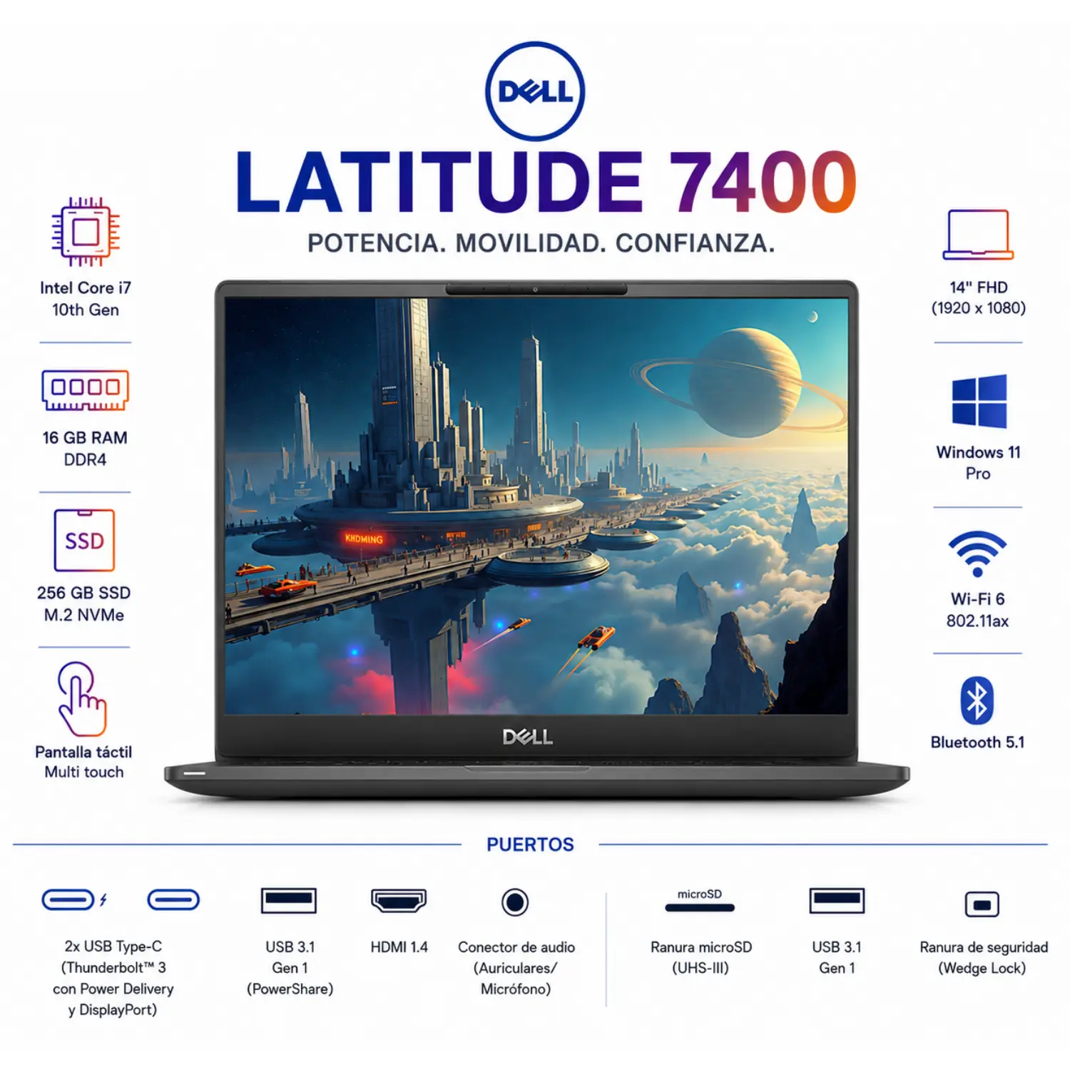 [DE7400-I7-16-256-TS/RFB] Dell Latitude 7400 14" Tactil Intel Core i7 16GB RAM 256GB SSD Windows 11