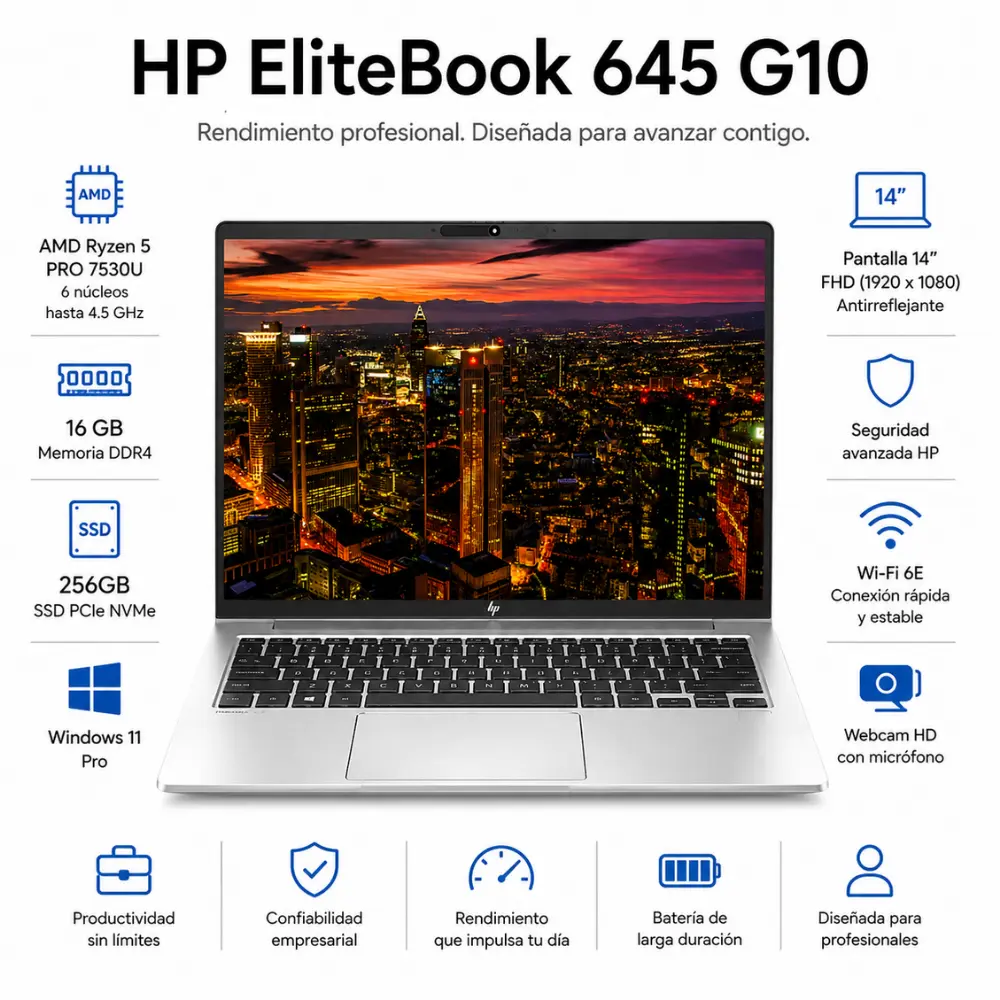 [645G10-R5-16-256-B/RFB] Laptop HP EliteBook 645 G10 14 FHD Ryzen 5 Pro 16GB RAM 256GB SSD Windows 11 Pro 