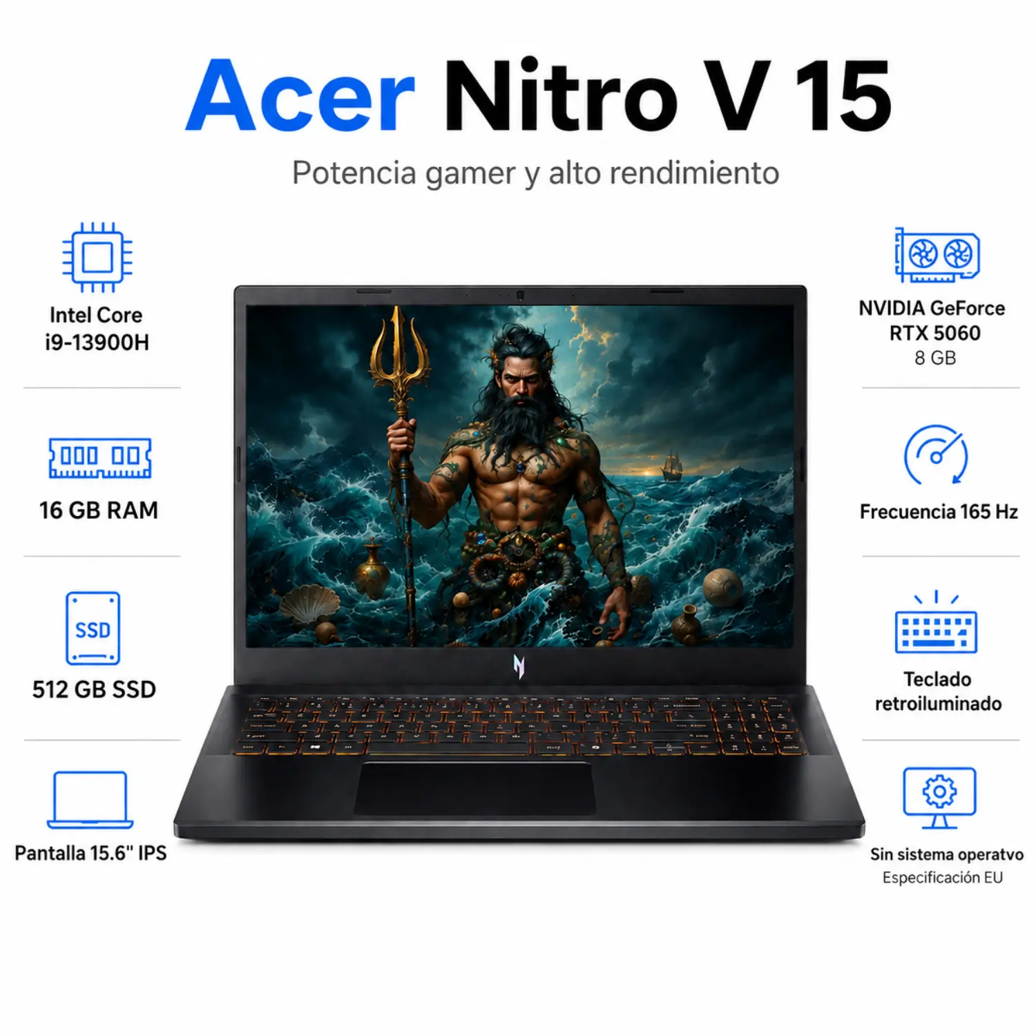 [NH.QZ8EP.00G/NEW] Laptop Gamer Acer Nitro V 15 Intel Core i9 16GB RAM 512GB SSD RTX 5060 8GB FHD 165Hz No OS