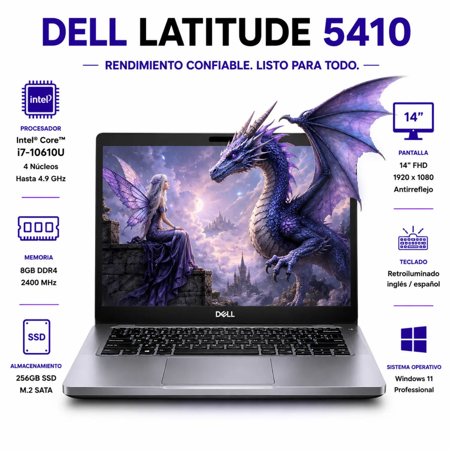 [DE5410-17-8-256-ES/RFB] Dell Latitude 5410 14" HD Intel Core i7 8GB RAM 256GB SSD Windows 11