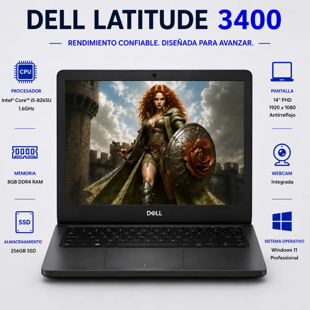 [DE3400-I5-8-256-ES/RFB] Dell Latitude 3400 14" FHD Intel Core i5 8GB RAM 256GB SSD Windows 11 (Reacondicionado) 