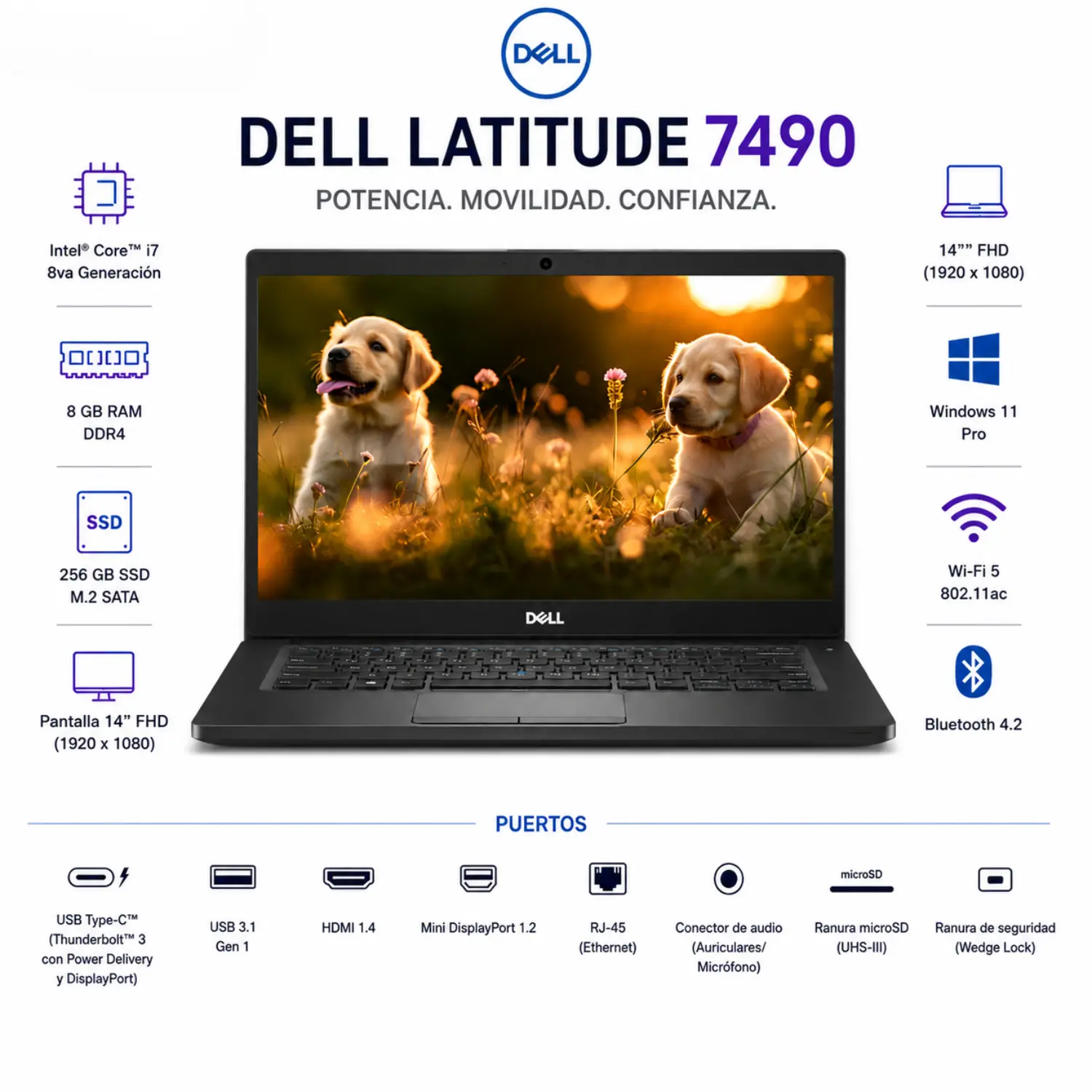 [DE7490-I7-8-256-ES/RFB] Dell Latitude 7490 14" FHD Intel Core i7 8GB RAM 256GB SSD Windows 11 (Reacondicionado) 