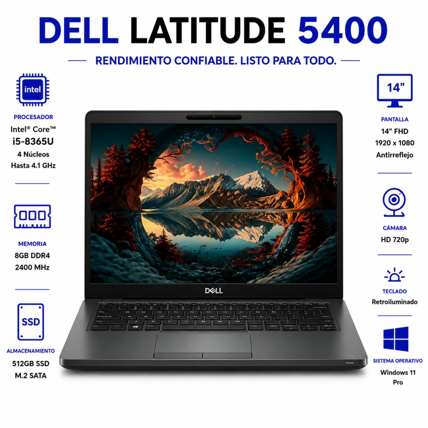 [DE5400-I5-8-512-ES/RFB] Dell Latitude 5400 14" FHD Intel Core i5 8GB RAM 512GB SSD Windows 11 (Reacondicionado) 